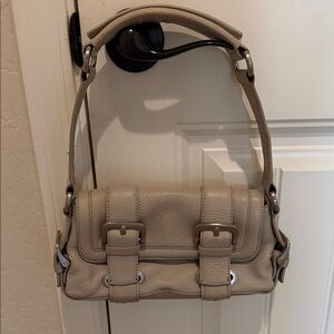 Kenneth Cole Beige Pebble Leather Shoulder Bag